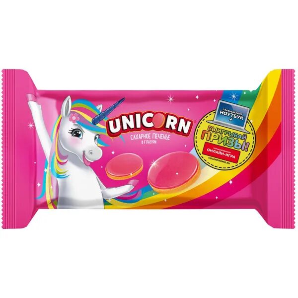 Unicorn печенье сахарное 105г фото Печенье Kellogg's Unicorn клубника клубничное сахарное в глазури, 105г, 6 шт - к