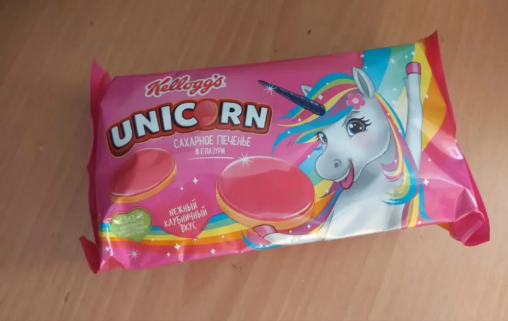 Unicorn печенье сахарное 105г фото 291 отзыв на Печенье сахарное Kellogg’s Unicorn в глазури "Клубника", 105 г от п