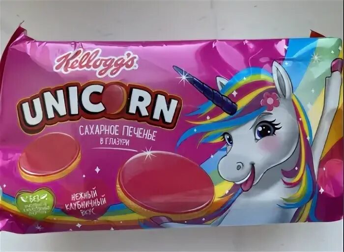 Unicorn печенье сахарное 105г фото Купить Печенье Kellogg's Unicorn сахарное в клубничной глазури, 105 г по низкой 