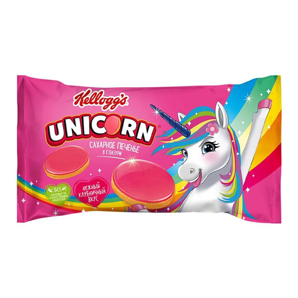 Unicorn печенье сахарное 105г фото Печенье сахарное Unicorn с клубничной глазурью, 105 г 4610003253936 купить по вы