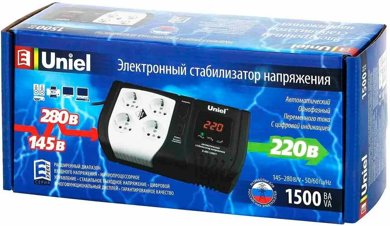 Uniel u ars 1500 1 подключение Стабилизатор напряжения Uniel U-ARS-1500/1 - купить в интернет-магазине по низко