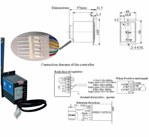 Us 52 схема подключения двигателя AC110V 6 Terminals Motor Speed Control Switch US-51 6W 15W 25W 40W 60W 90W 120W 
