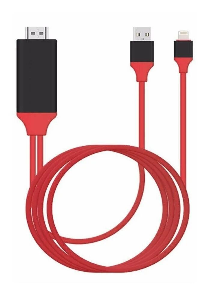 Usb кабель для подключения к телевизору Кабель iPhone штекер +USB штекер - HDMI штекер шнур 2м - купить по низкой цене в