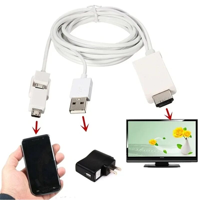 Usb подключение смартфона к телевизору Кабель-адаптер Micro USB 2,5 pin, 5/11 м, Кабель-адаптер MHL в HDMI, 1080P, HD, 
