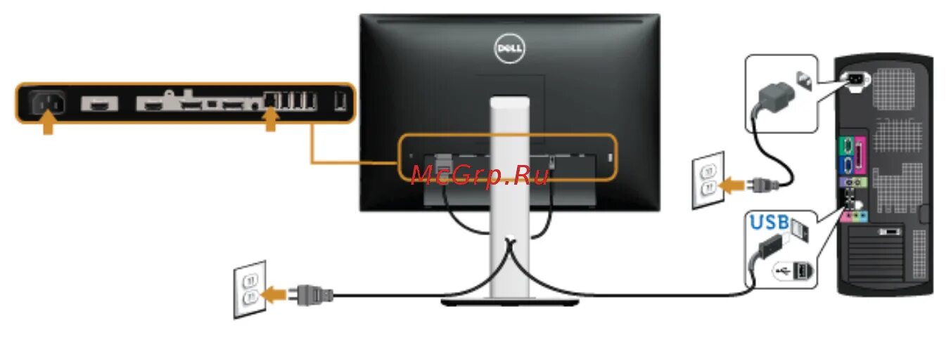 Usb подключение телефона к монитору Dell UltraSharp U2415 32/69 Подключение кабеля usb 3