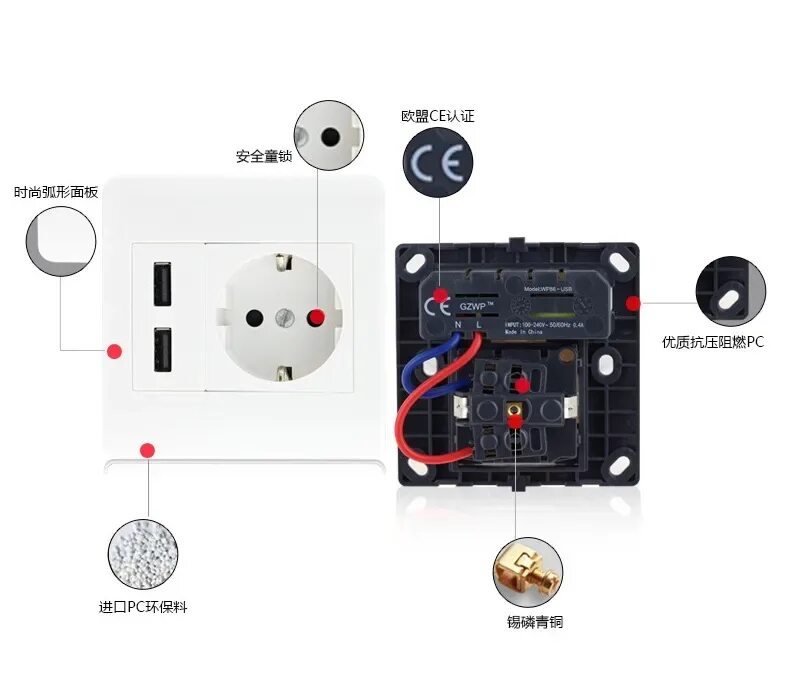Usb розетка схема подключения 2100mah Home Wall Charger Adapter Eu Plug Socket Power Outlet Panel Dual Usb Por