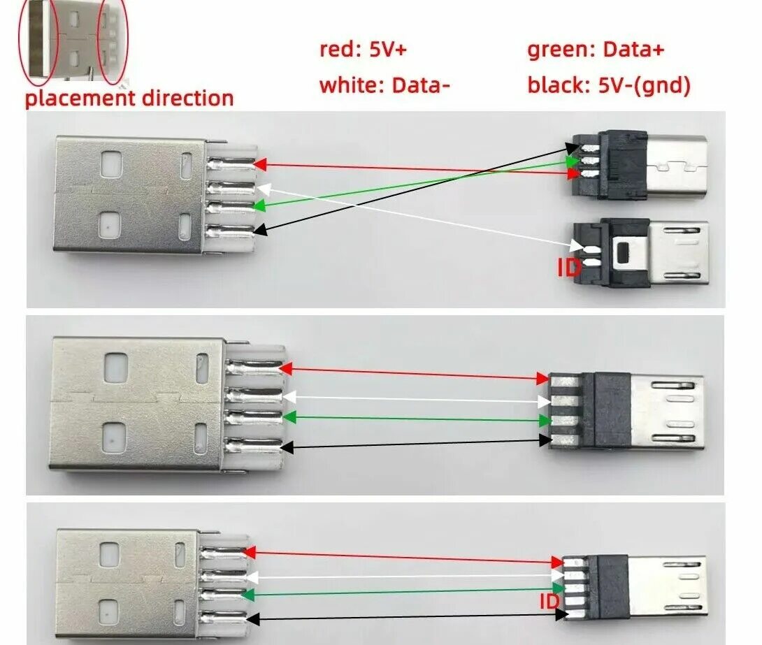 Usb шнур распайка X5 Micro USB Type B 3/2Pin connecting Male Plug Power Solder DIY eBay