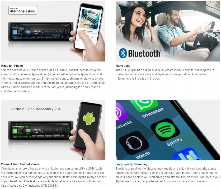 Ute 200bt как подключить блютуз UTE204 alpine ute - 204dab bt + микрофон + dab + flac + usb + multicolor купить 