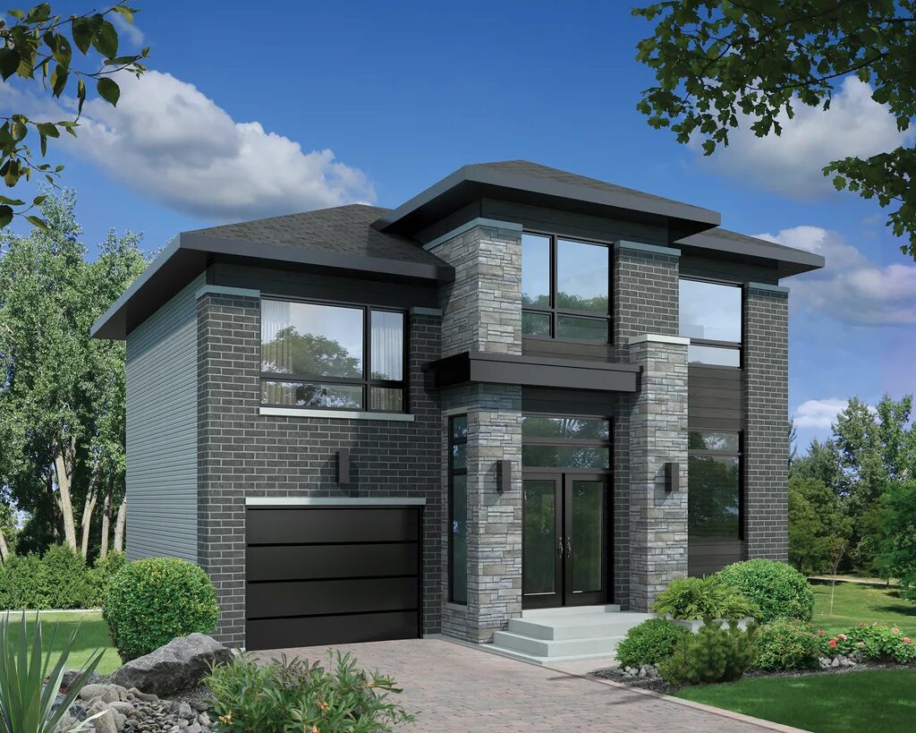 V кирпичный дом планировки Contemporary Style House Plan - 3 Beds 1 Baths 1831 Sq/Ft Plan #25-4498 Facade h