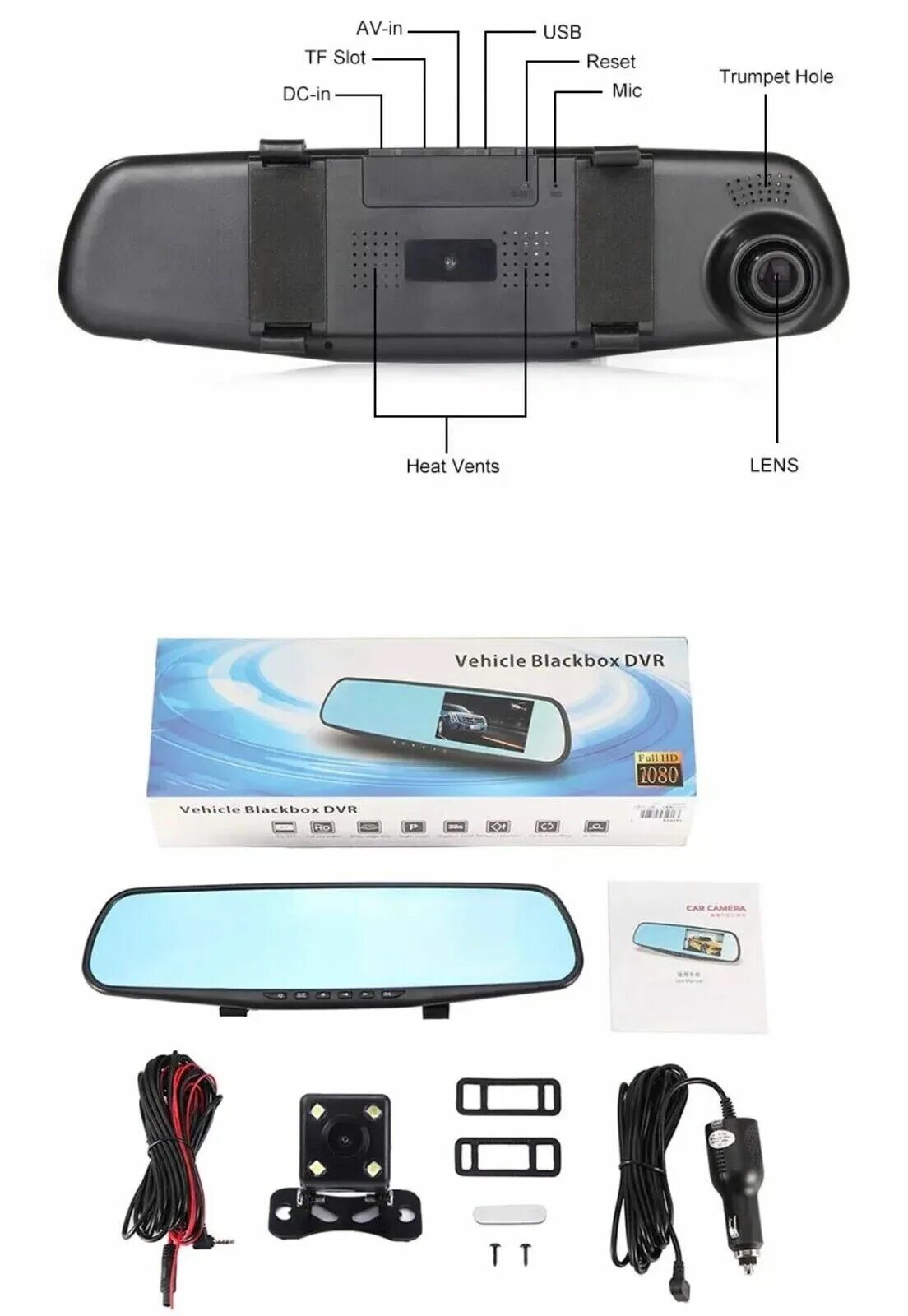 Vehicle blackbox dvr подключение задней камеры Dashcam Rétroviseur Écran Intégré Caméra Avant Caméra de Recul Full HD 1080p eBa