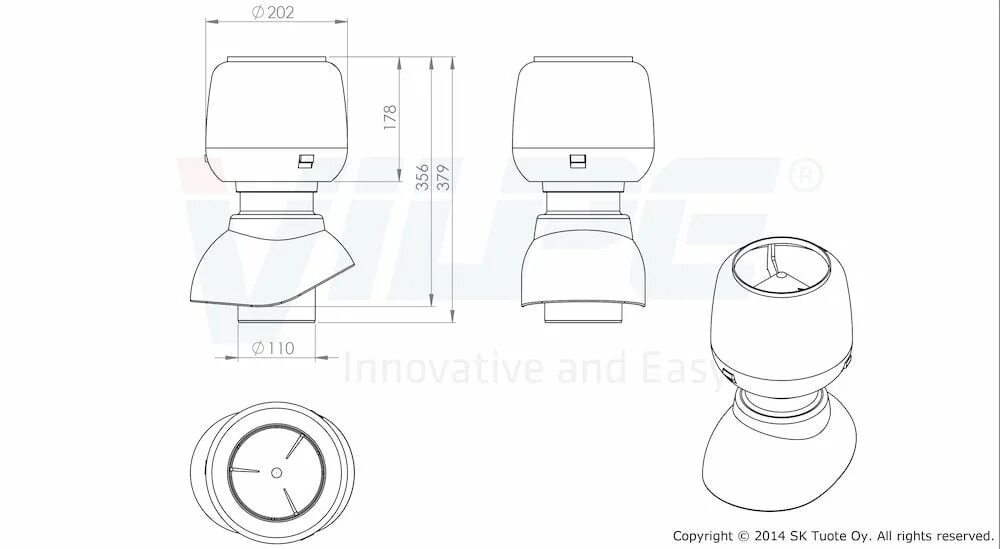 Vilpe схема установки Неизолированный выход с колпаком 110/200/H купить в Челябинске
