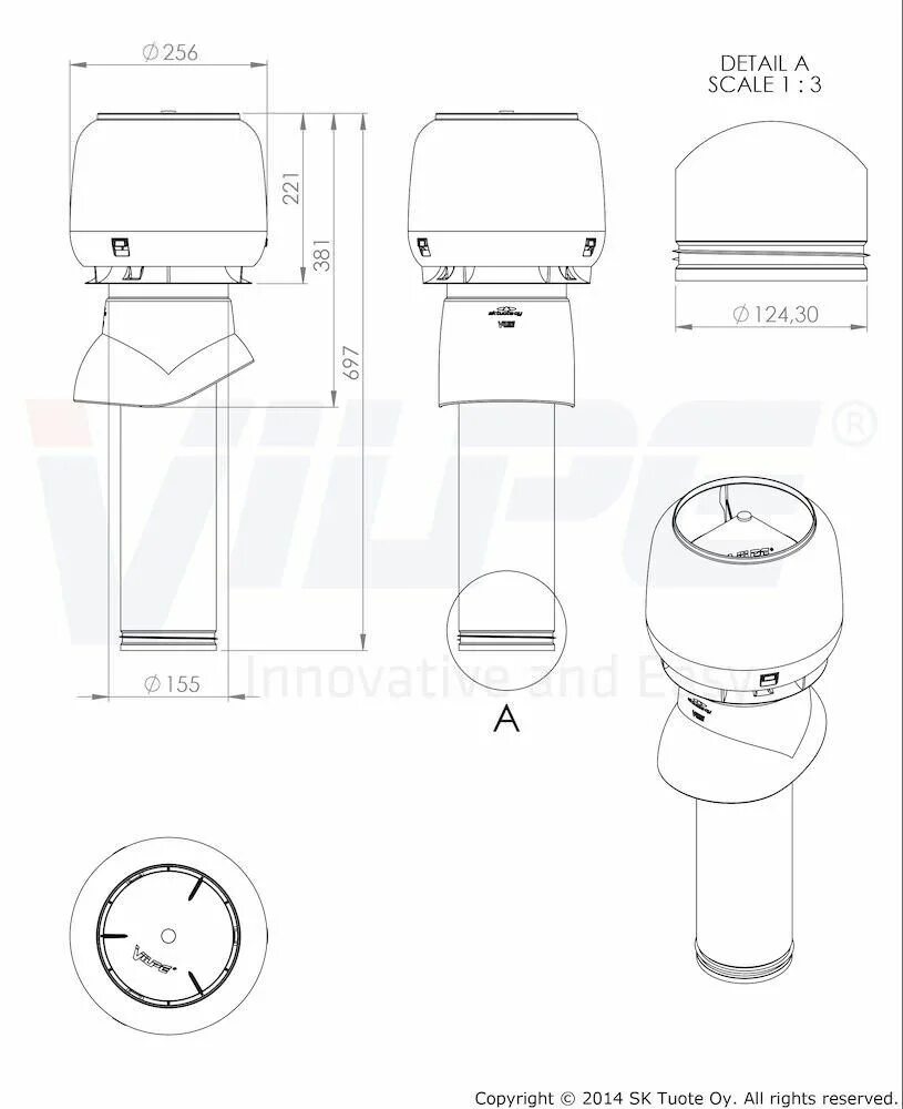 Vilpe схема установки Vilpe 125P/ИЗ/400 вентиляционный выход купить в Екатеринбурге Константа