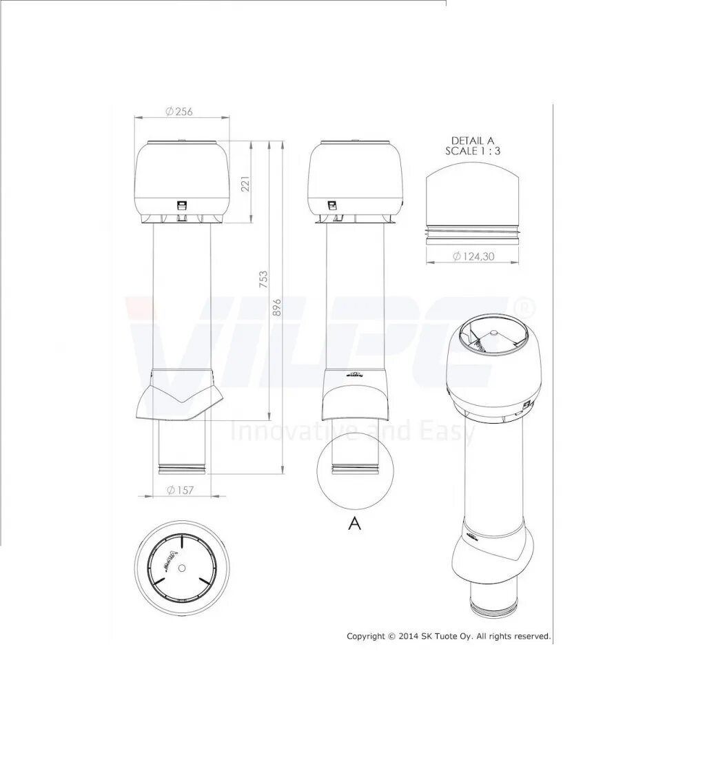 Vilpe схема установки Вентиляционный выход Vilpe 125/160/700, красный RAL3009 (с колпаком) купить по ц