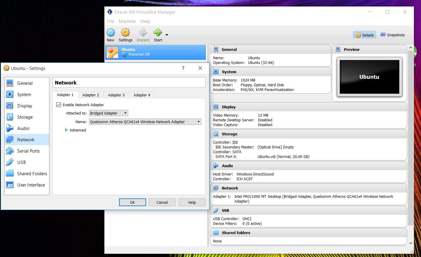 Virtualbox точка подключения networking - Ubuntu Server running in Virtual Box - Network not connecting to Wi