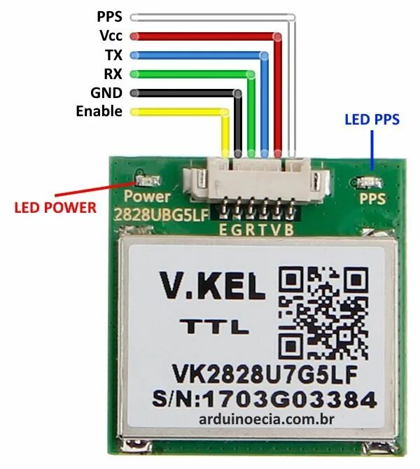 Vk2828u7g5lf подключение к старлайн Como usar o módulo GPS VK2828U7G5LF - Arduino e Cia Arduino, Led, Power