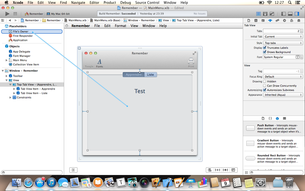 Vue 3 подключение objective c - How do I connect a tab view item to an action ? (Cocoa on OS X) - 