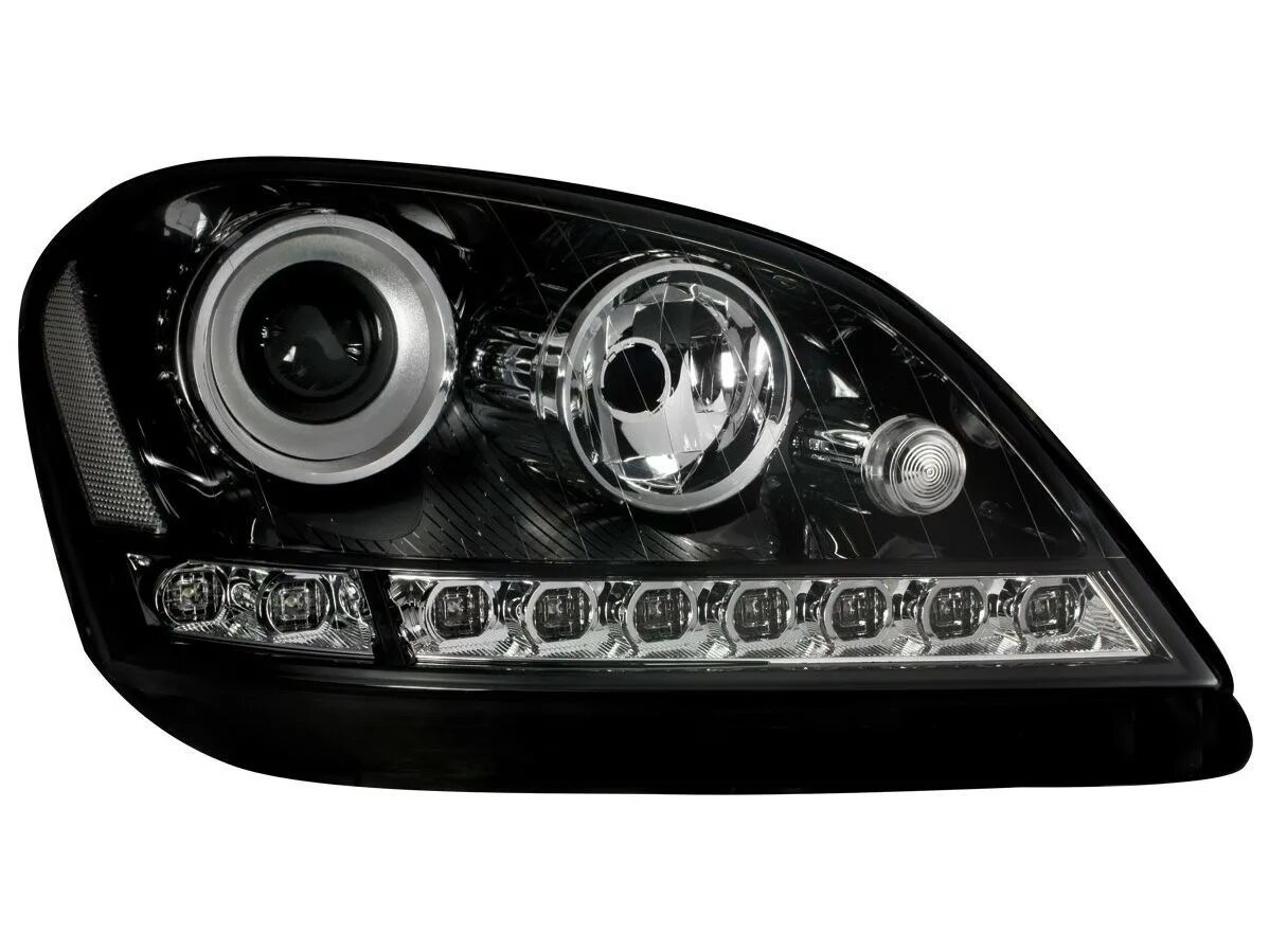 W164 тюнинг фар Mercedes ML W164 (05-08) фары передние линзовые черные с нижней светодиодной под