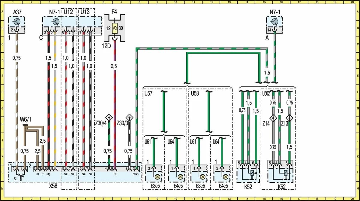 W210 электросхема Схема 23. Контактный разъем прицепного устройства (Мерседес-Бенц W210 1996-2002:
