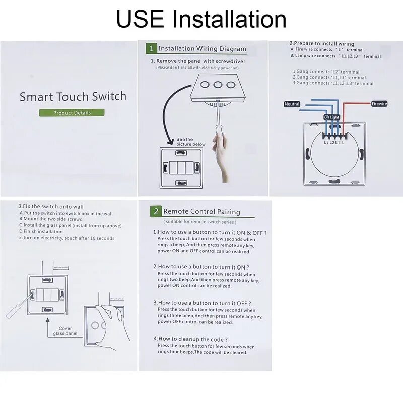 Wall switch выключатель как подключить Сенсорный выключатель EU Stanard, белая стеклянная панель с кристаллами, 1 банда