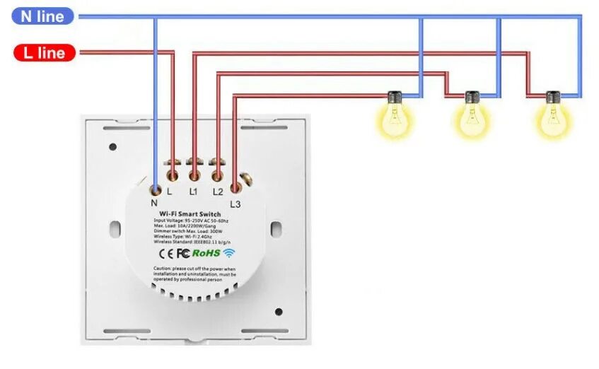Wall switch выключатель как подключить Настенный выключатель сенсорный Ps-Link WF-E2 / WIFI / 2 канала / Золотой - купи