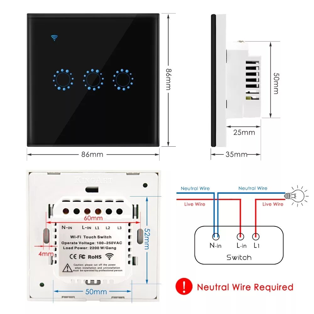 Wall switch выключатель как подключить Wifi смарт настенный сенсорный переключатель стеклянная панель Ewelink приложени