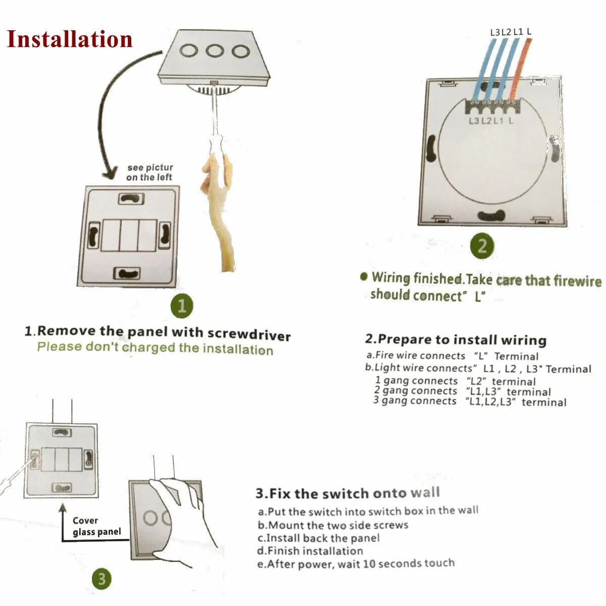 Wall switch выключатель как подключить 1 Gang / 2 Gang / 3 Gang Выключатель фонаря сигнала на - 1 087 руб.