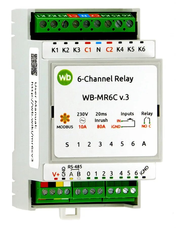 Wb mr6c v 2 схема подключения Модуль общего назначения RS-485, Modbus RTU Relay module WB-MR6C v.3 - купить в 