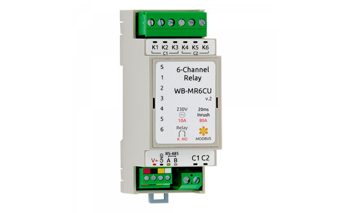 Wb mr6c v 2 схема подключения WB-MR6CU v.2 Компактный модуль реле с RS-485 Modbus RTU купить в Самаре