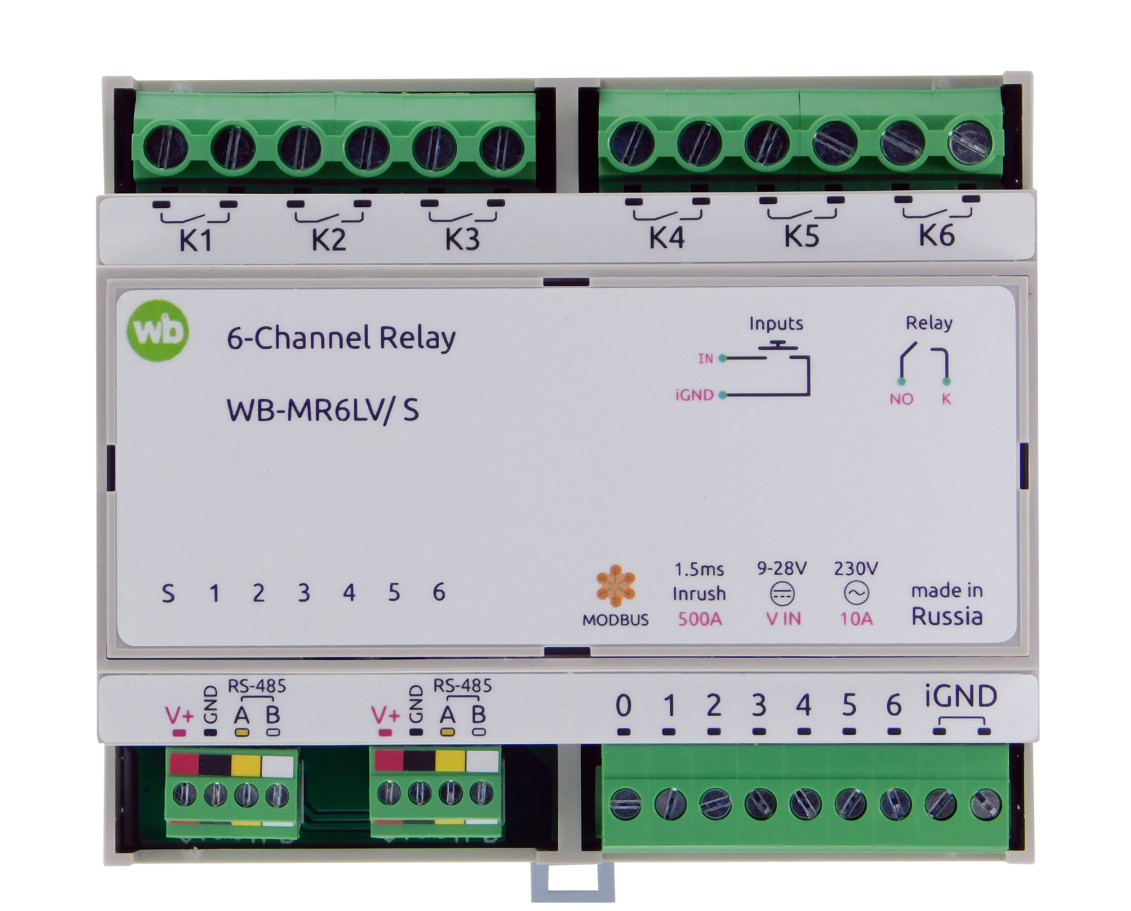 Wb mr6c v 3 схема подключения Модуль реле Wiren Board с RS-485, Modbus RTU WB-MR6-LV Шестиканальный модуль с м