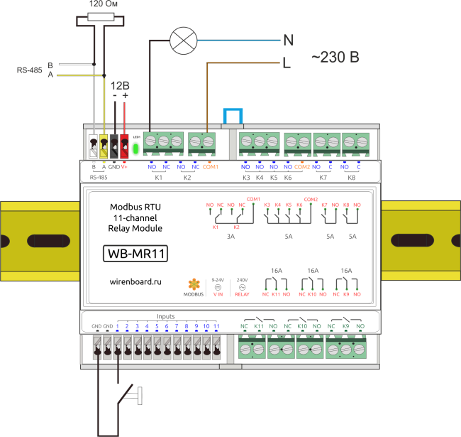 Wb mr6c v 3 схема подключения WB-MR11 модуль реле 11-канальный - Wiren Board
