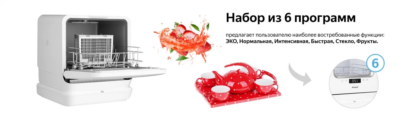 Weissgauff без подключения к водопроводу Настольная посудомоечная машина с резервуаром Weissgauff TDW 4036 D купить с дос