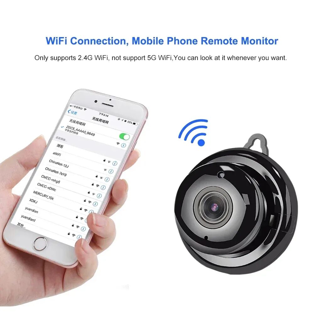 Wifi smart camera подключение к телефону Small HD WiFi Nanny Camera with Remote View Mini 1080P Night Vision Home IP Cam 