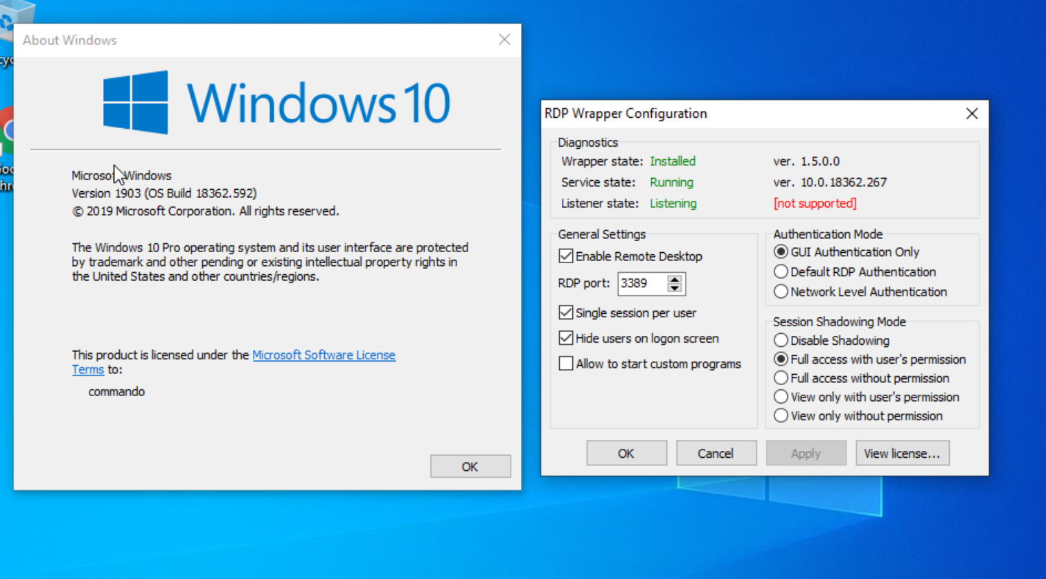 Windows 10 подключение по rdp пользователю Not working for Windows 10 - 1909. OS Build 18363.592 - Issue #963 - stascorp/rd
