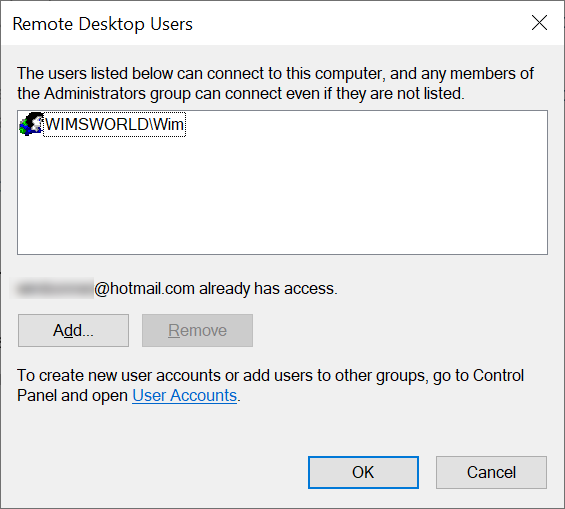 Windows оснастка пользователи Remote Desktop WimsWorld