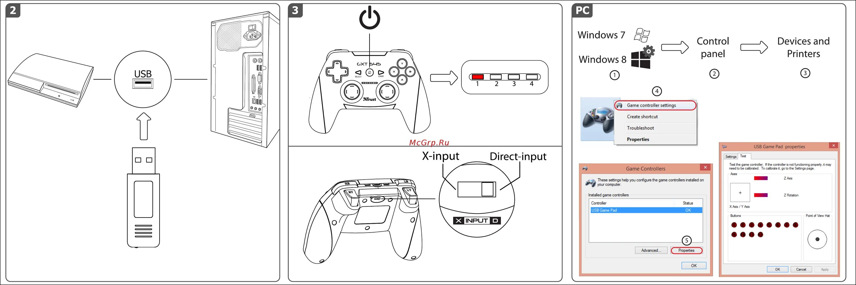 Wireless controller gamepad как подключить к телевизору Trust GXT 545 Инструкция по эксплуатации онлайн 2/4 587905