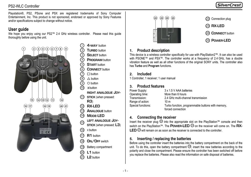 Wireless controller gamepad как подключить к телевизору Silvercrest PS2-WLC User Manual Manualzz