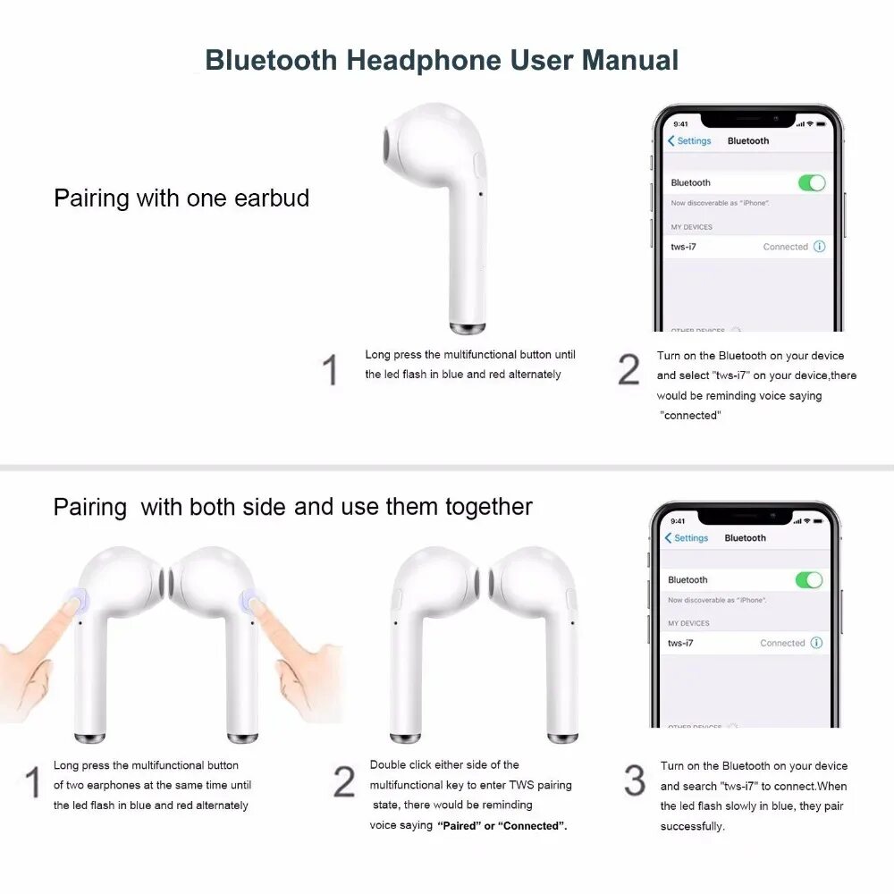 Wireless earbuds беспроводные наушники как подключить Беспроводные Bluetooth-наушники i7s, гарнитура TWS Twins, стереонаушники с микро
