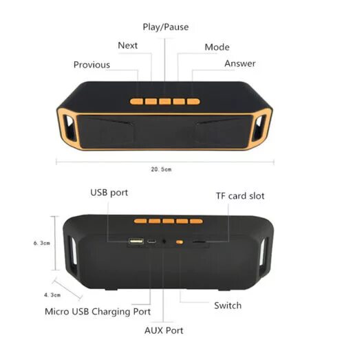 Wireless speaker колонка как подключить SC208 1800mAh Bluetooth 4.0 Speaker FM Super Bass Full range Sound Stereo Gray e