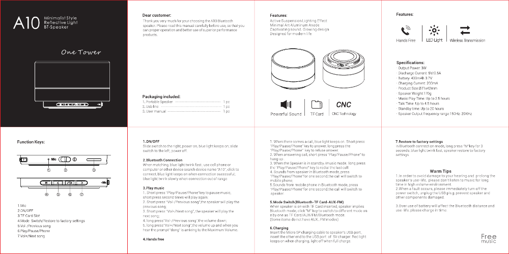 Wireless speaker колонка как подключить Duntuo Electronics DT-A10 Bluetooth speaker User Manual Manual design, Creative 