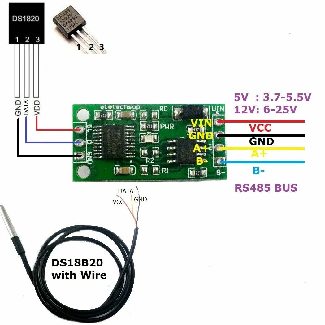 Wiren board 7 подключение ds18b20 датчик температуры Dc 5 В RS485 UART температуры приобретение датчик Modbus RTU для arduno микропро