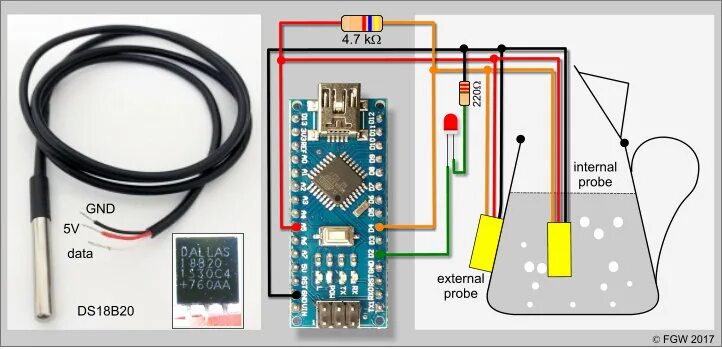Wiren board 7 подключение ds18b20 датчик температуры Temperature logging of the inside and the outside of an electric tea kettle with