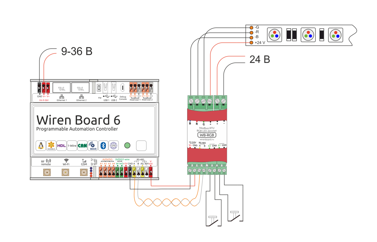 Wiren board 7 схема подключения проводов WB-MRGB - Wiren Board