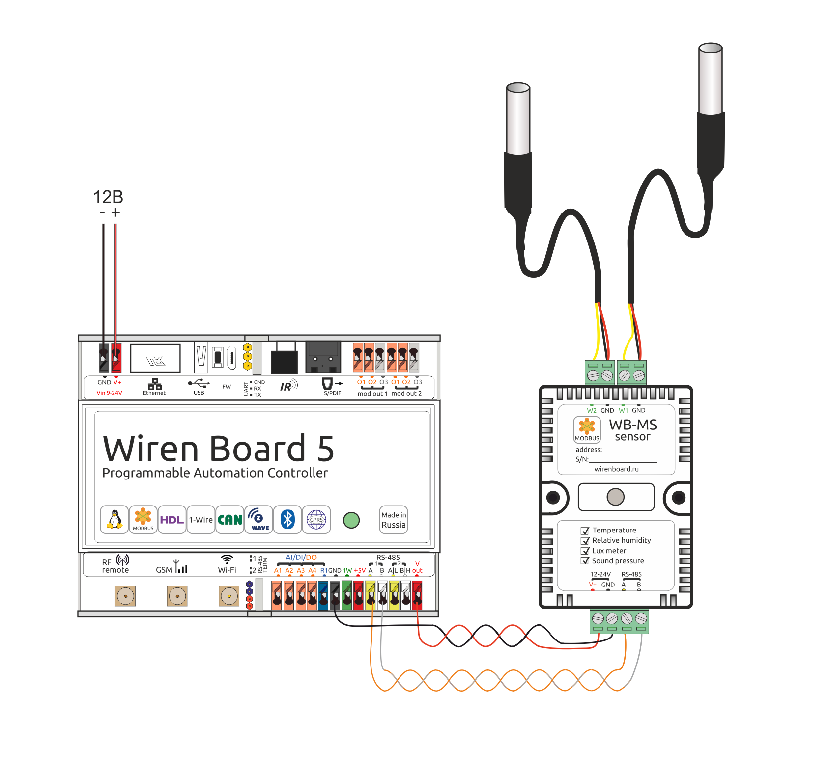 Wiren board 7 схема подключения проводов Файл:Installation WB5 +wb-ms+ds18B20 tp.png - Wiren Board