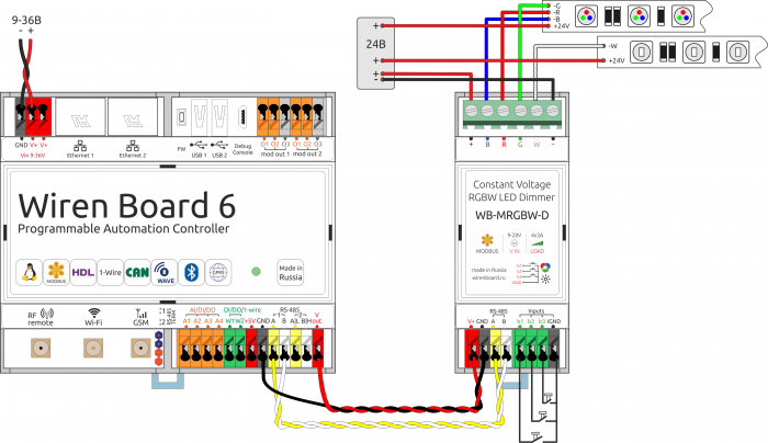 Wiren board 7 схема подключения проводов Подключаем к WB-MRGBW-D 4 одноцветные ленты - Sprut.AI