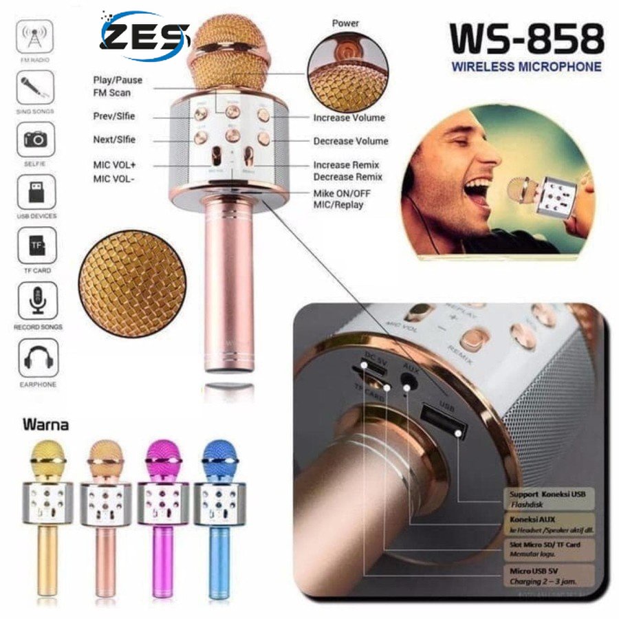Ws 858 как подключить блютуз Jual Wireless Microphone Bluetooth & Hifi Speaker WS858 Portable Shopee Indonesi