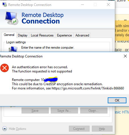 Wsus ошибка подключения Remote desktop connection error after updating Windows 2018/05/08 - CredSSP upda