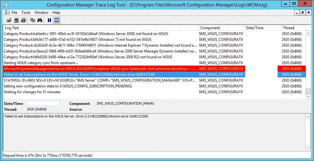 Wsus ошибка подключения сброс серверного узла Failed to set Subscriptions on WSUS Server Error 0x80131500