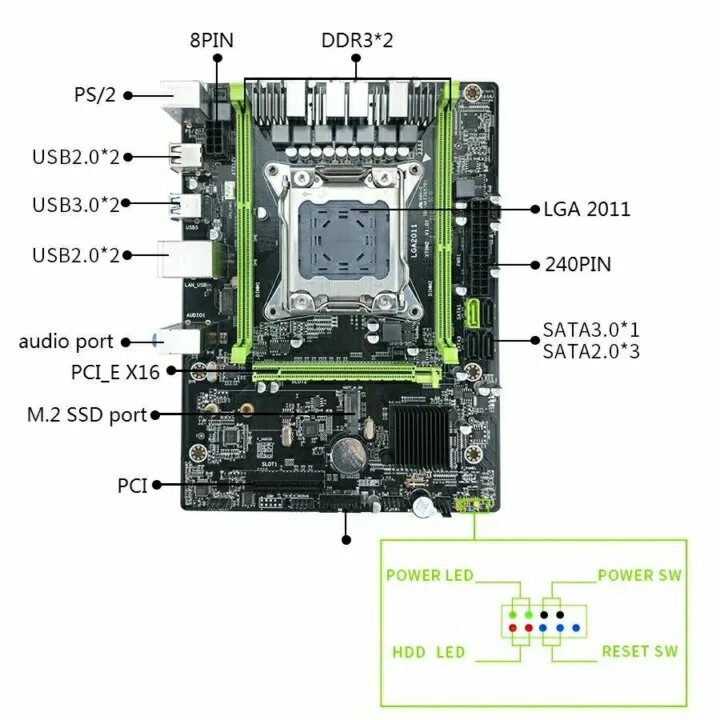 X79 подключение передней панели Материнская плата Kllisre X79 M3, sata 3, usb 3.0 - купить в Челябинске, цена 4 