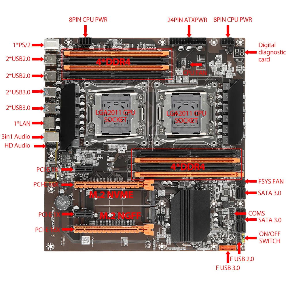 X99 lga 2011 3 подключение Материнская плата KEYIYOU Dual X99 LGA 2011-3 Поддержка DDR4 2133 МГц комплект п