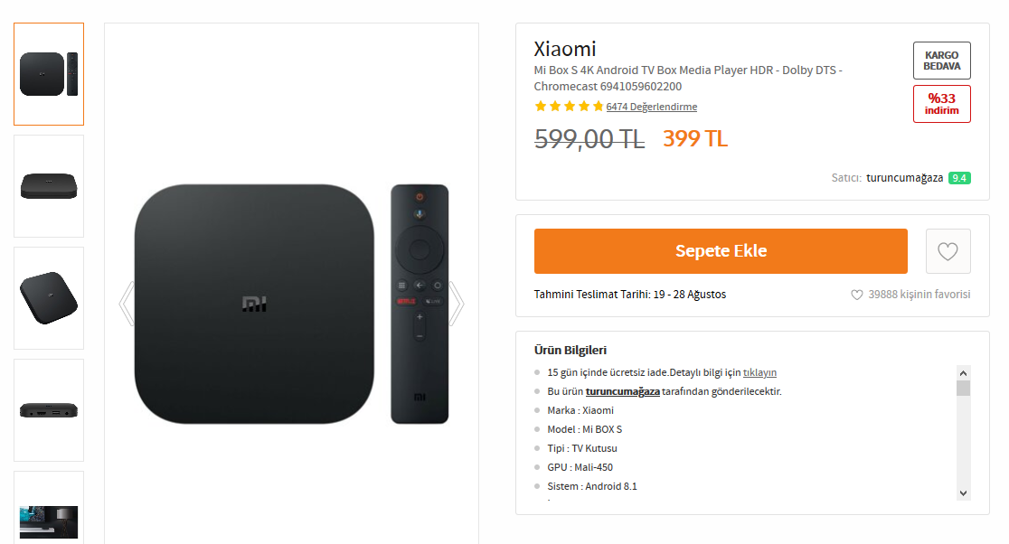 Xiaomi smart tv box приставка как подключить Xiaomi Mi Box S 4K Android TV Box Media Player 399TL (Trendyol)